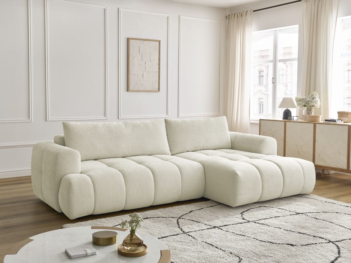 Canapé d'angle convertible FUJI tissu lisse