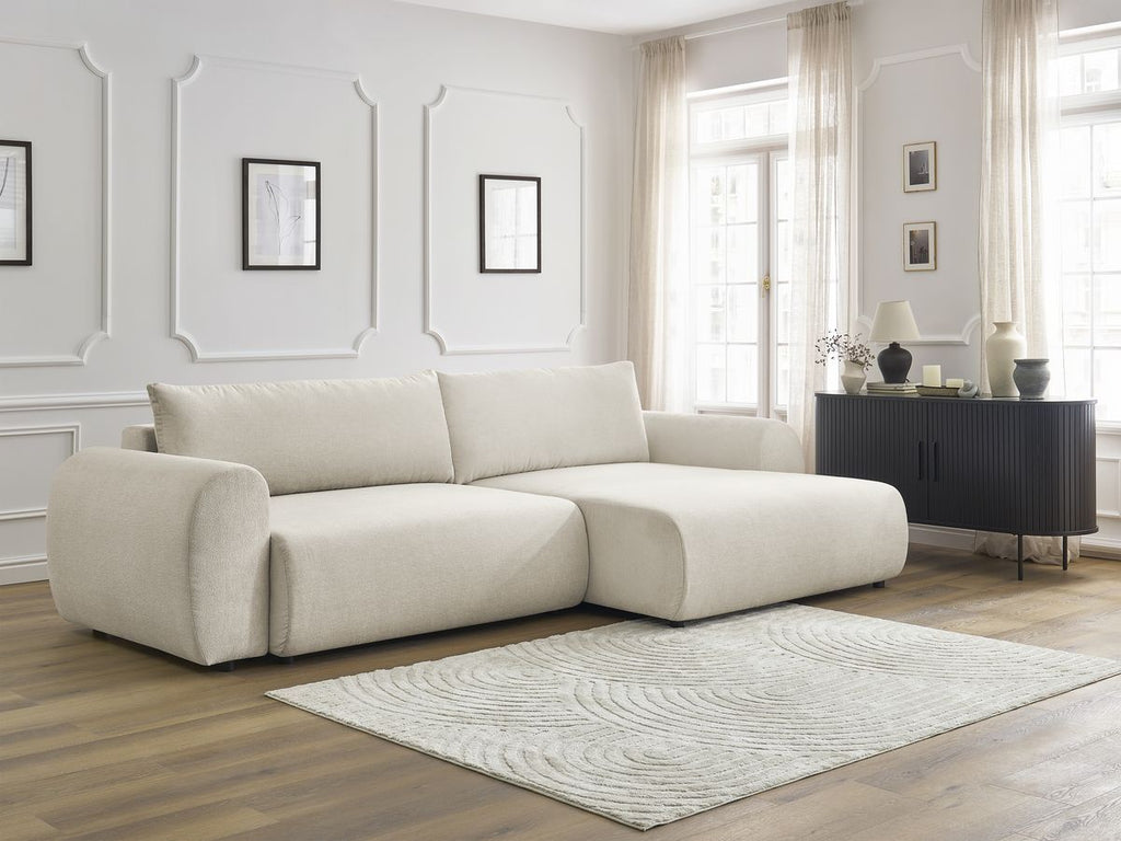 Canapé d'angle convertible coffre LUCIEN tissu lisse