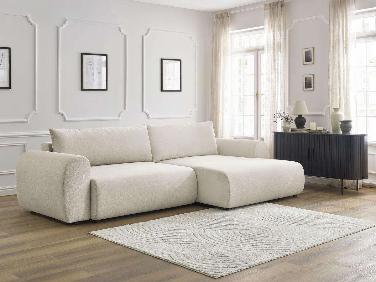 Canapé d'angle convertible coffre LUCIEN tissu lisse