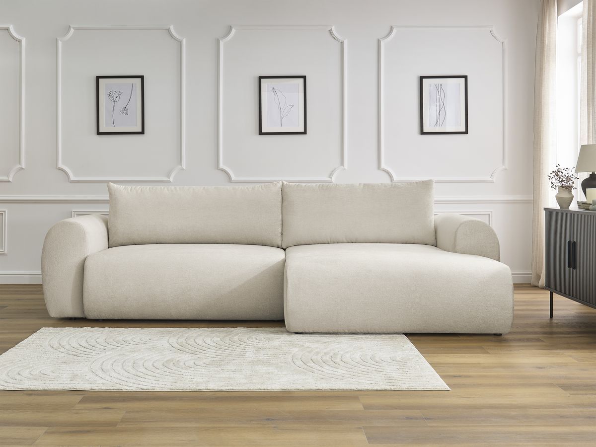 Canapé d'angle convertible coffre LUCIEN tissu lisse