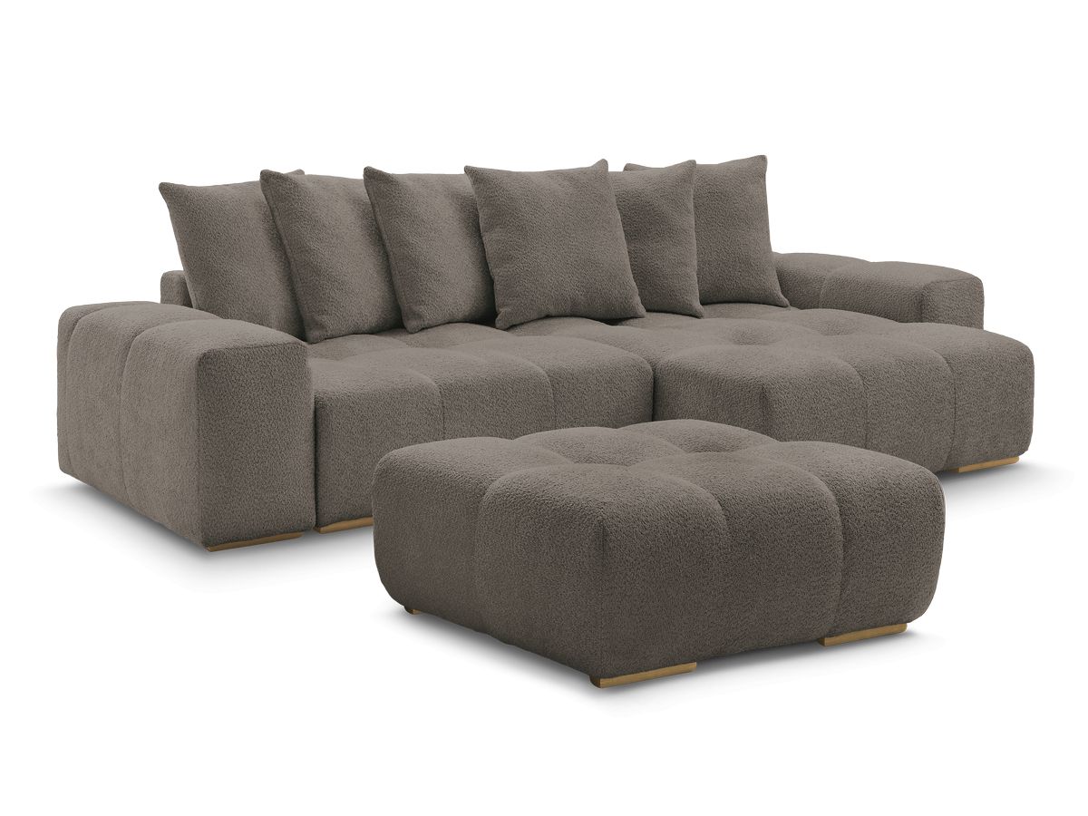 Canapé d'angle convertible réversible coffre ANAKIN tissu bouclette avec pouf
