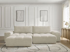 Canapé d'angle convertible réversible coffre ANAKIN tissu bouclette avec pouf