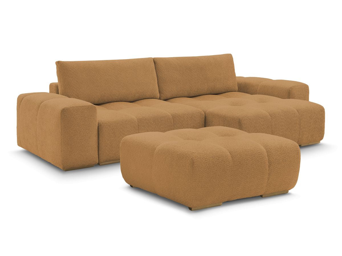 Canapé d'angle convertible réversible coffre ANAKIN tissu bouclette avec pouf