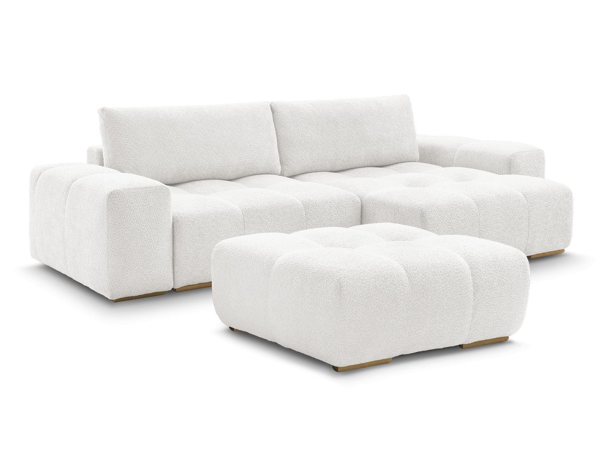 Canapé d'angle convertible réversible coffre ANAKIN tissu bouclette avec pouf