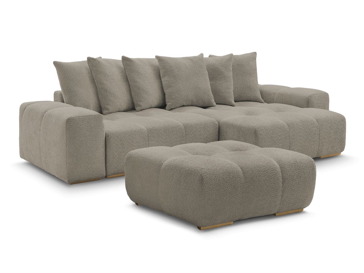 Canapé d'angle convertible réversible coffre ANAKIN tissu bouclette avec pouf