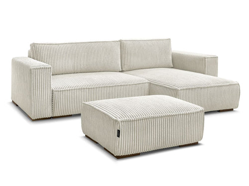 Canapé d'angle convertible réversible coffre CHELSEA gros côtelé doux avec pouf