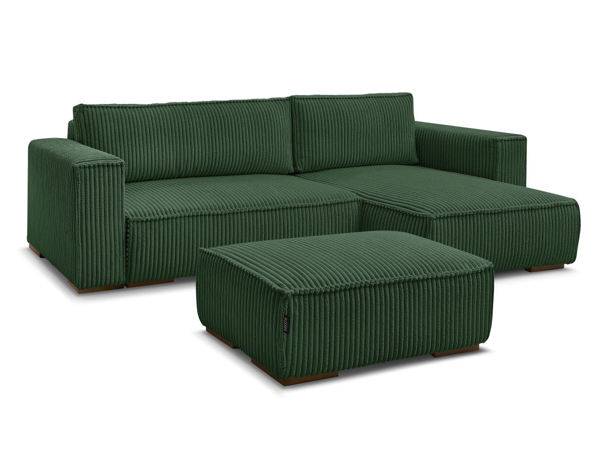 Canapé d'angle convertible réversible coffre CHELSEA gros côtelé doux avec pouf