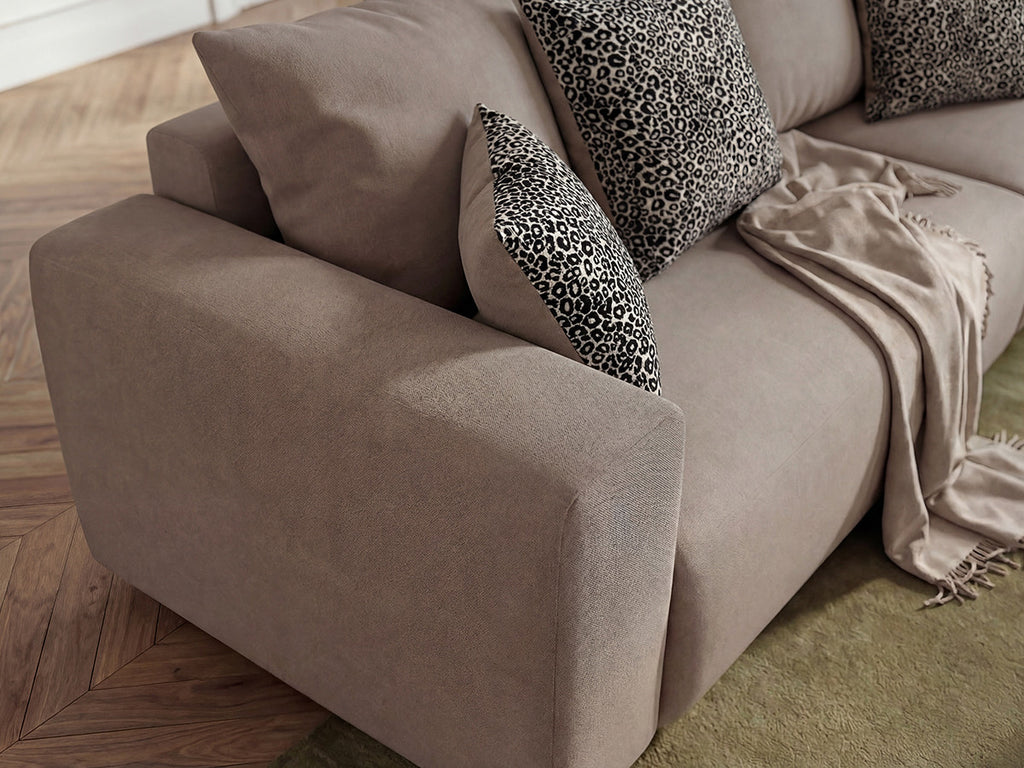 Canapé d'angle convertible réversible coffre SIDONIE avec coussins à motif léopard