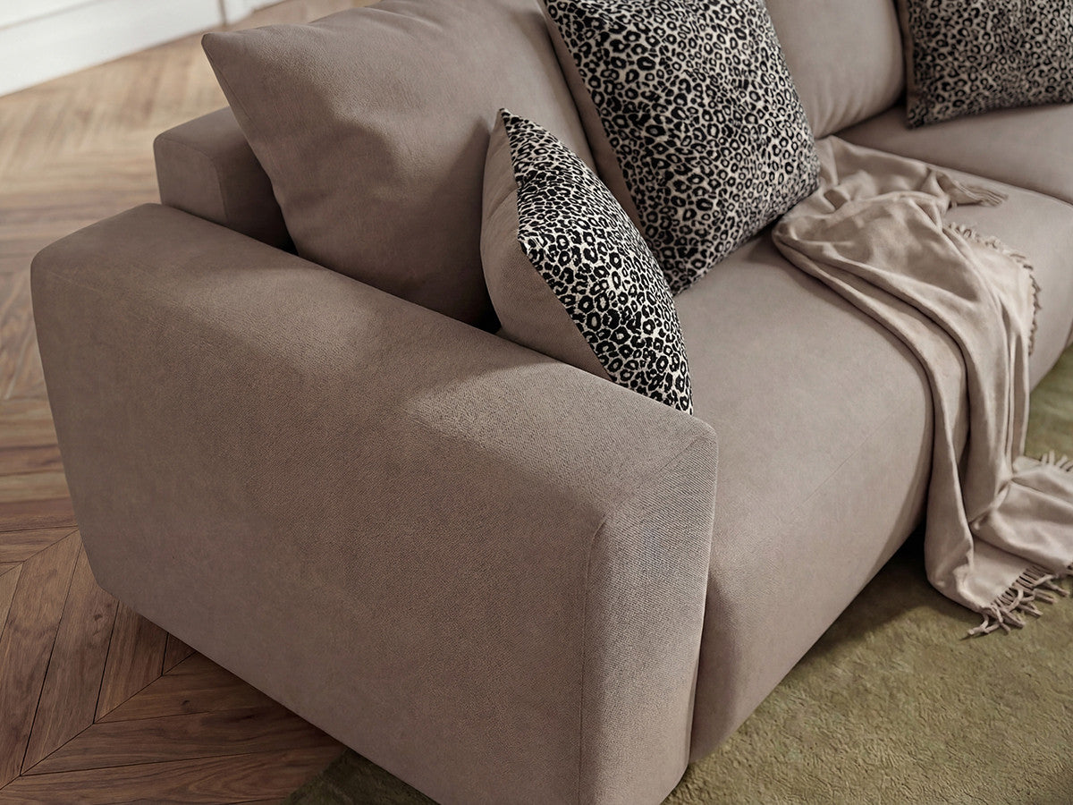 Canapé d'angle convertible réversible coffre SIDONIE avec coussins à motif léopard