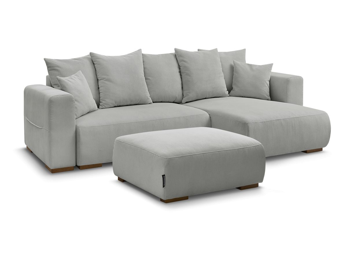 Canapé d'angle convertible réversible coffre SIDONIE velours côtelé avec pouf
