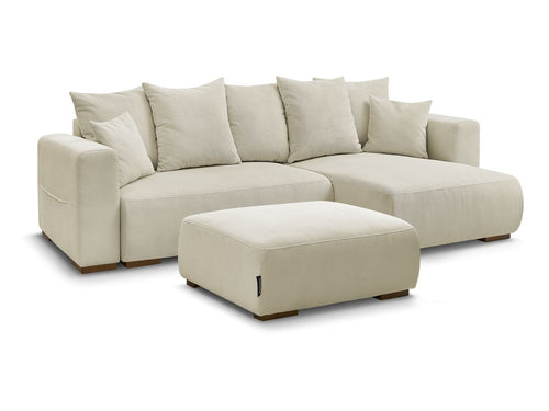 Canapé d'angle convertible réversible coffre SIDONIE velours côtelé avec pouf