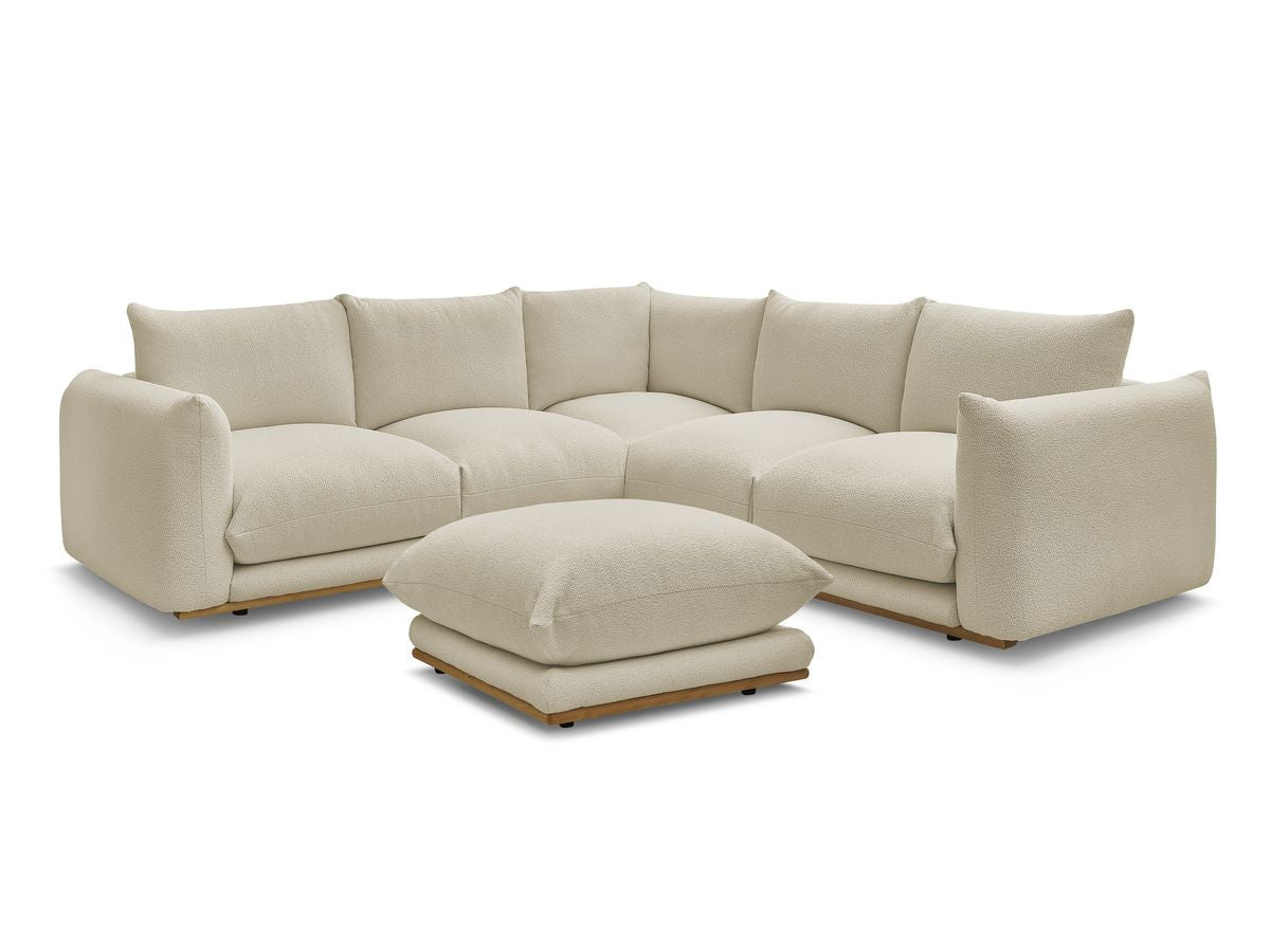 Canapé d'angle fixe ERNEST tissu bouclette avec pouf