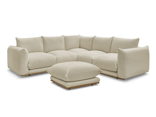 Canapé d'angle fixe ERNEST tissu bouclette avec pouf