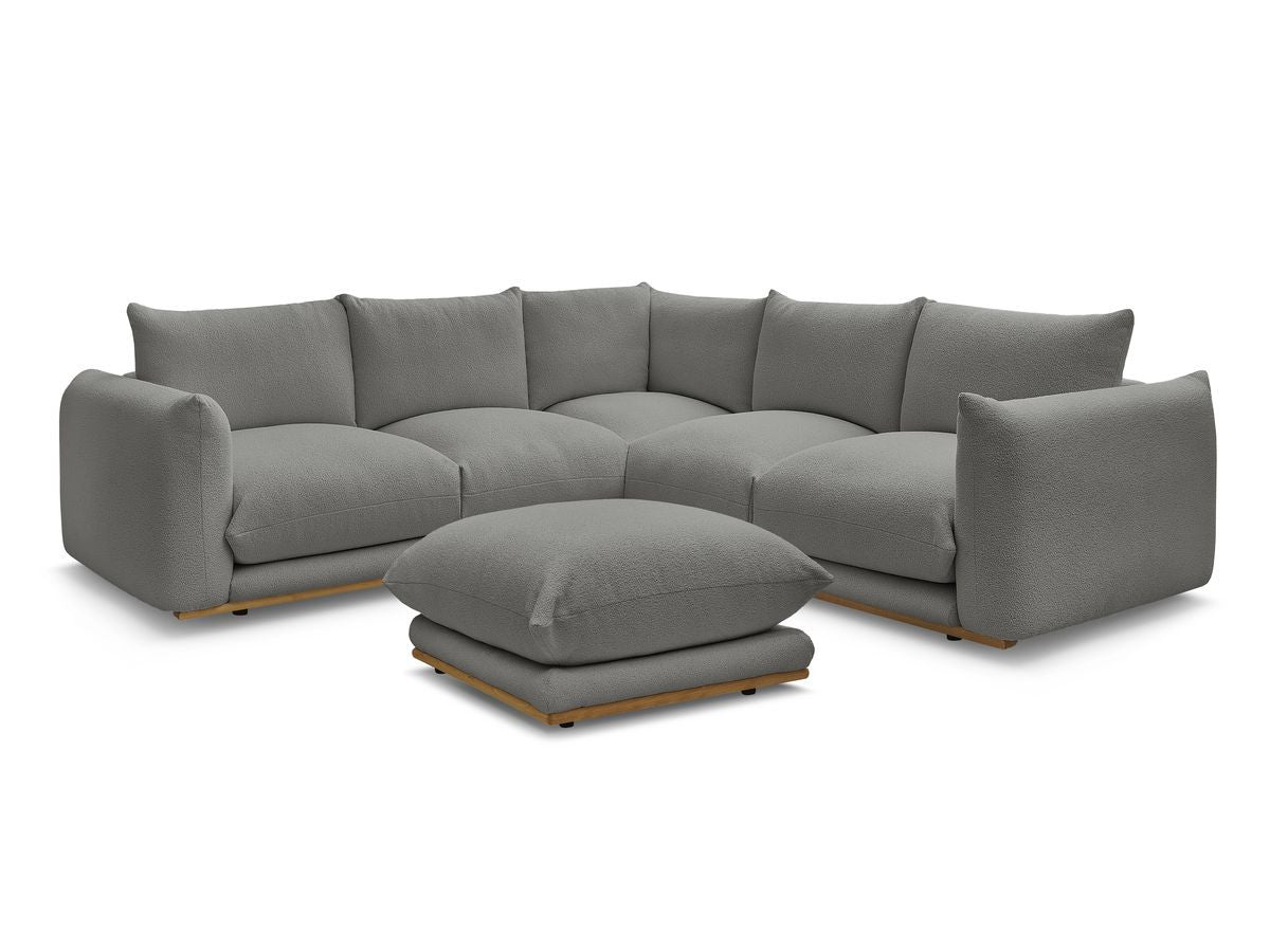 Canapé d'angle fixe ERNEST tissu bouclette avec pouf