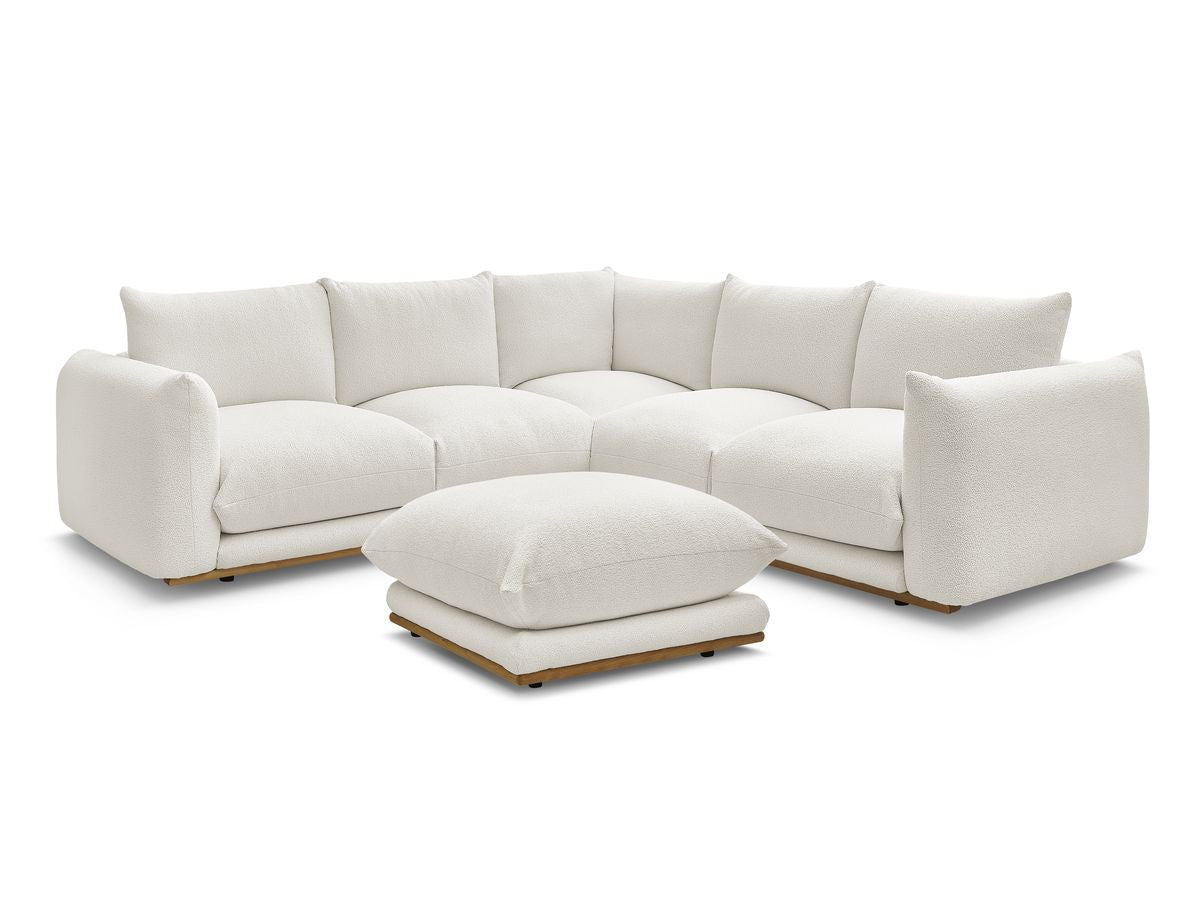 Canapé d'angle fixe ERNEST tissu bouclette avec pouf