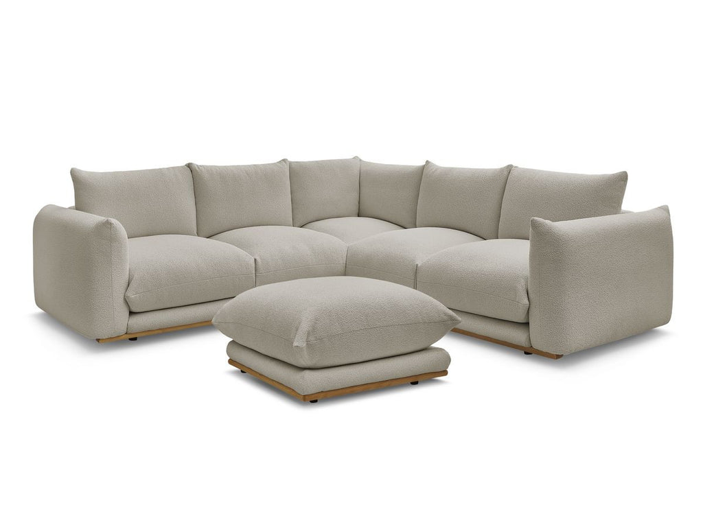 Canapé d'angle fixe ERNEST tissu bouclette avec pouf