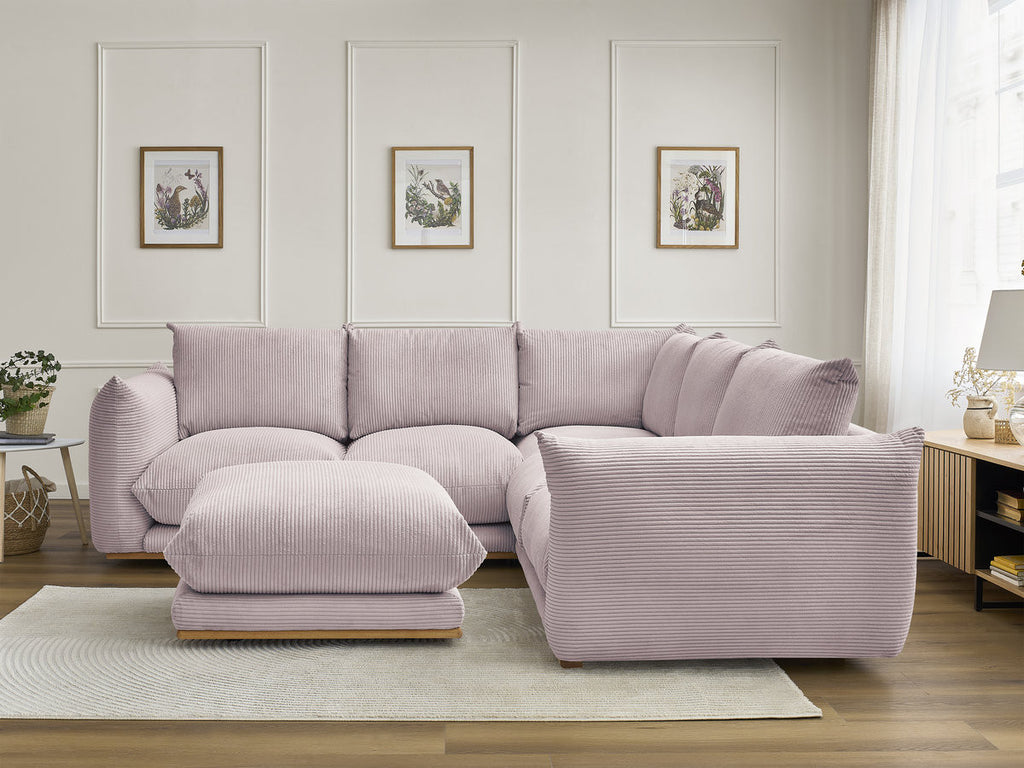 Canapé d'angle fixe ERNEST tissu velours côtelé avec pouf