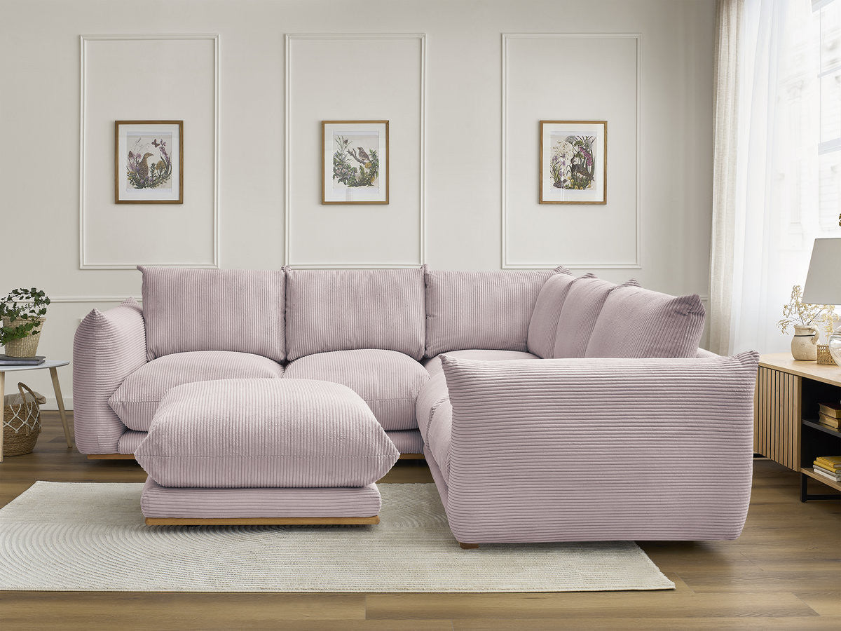 Canapé d'angle fixe ERNEST tissu velours côtelé avec pouf