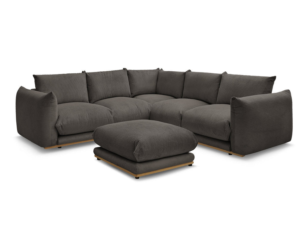 Canapé d'angle fixe ERNEST tissu velours côtelé avec pouf