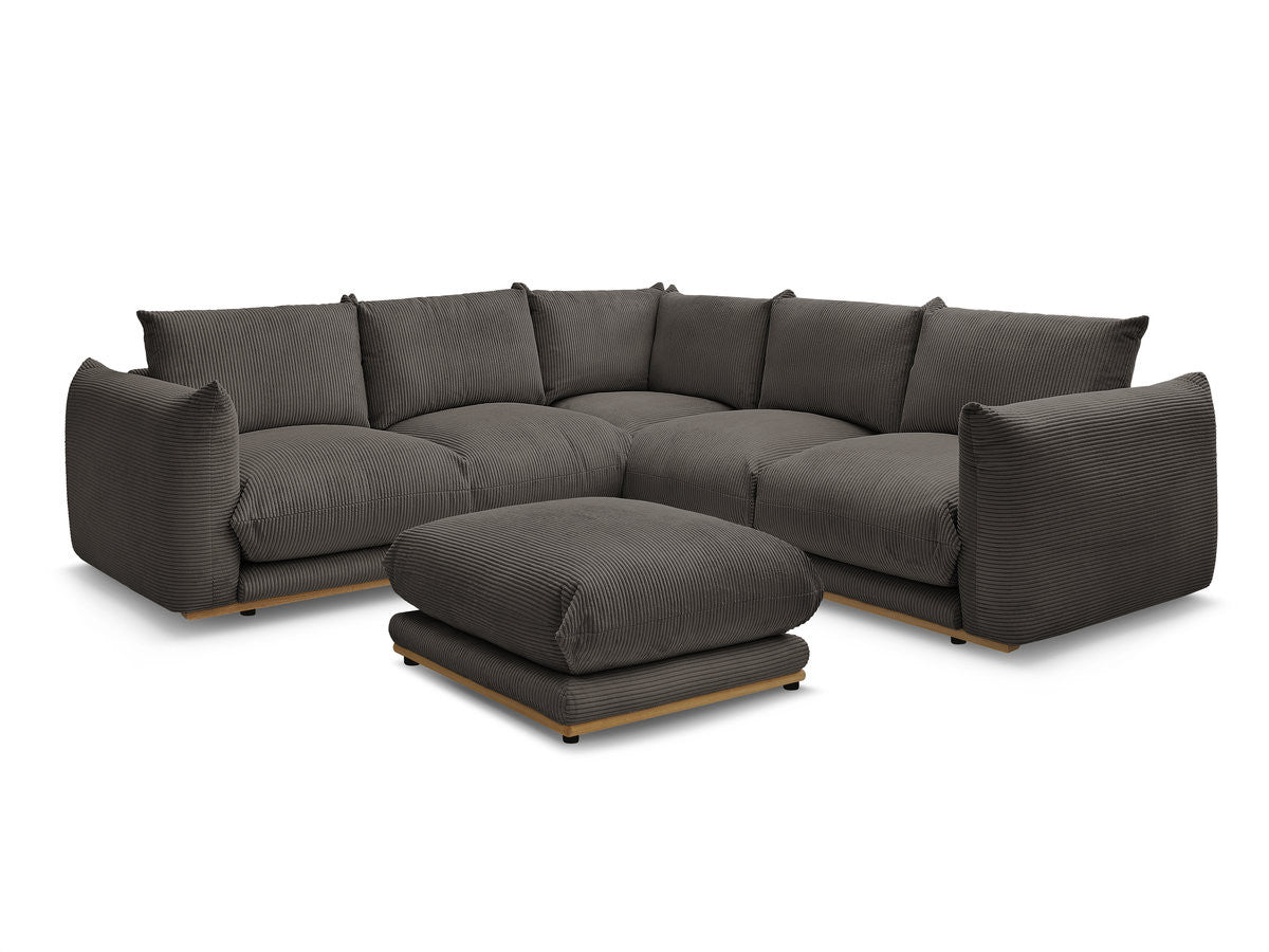 Canapé d'angle fixe ERNEST tissu velours côtelé avec pouf