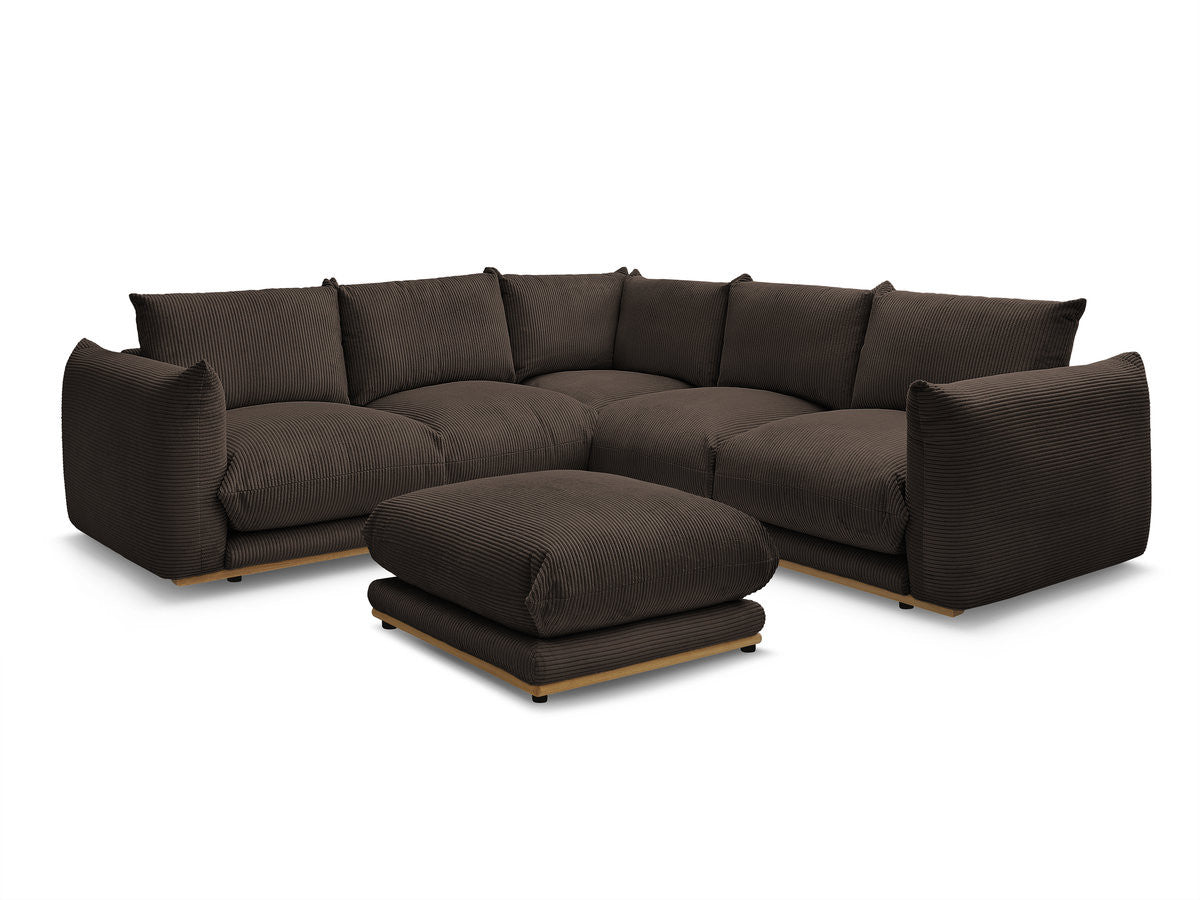 Canapé d'angle fixe ERNEST tissu velours côtelé avec pouf