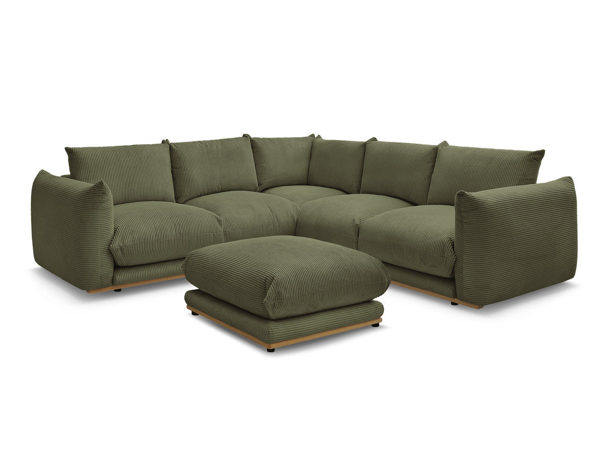 Canapé d'angle fixe ERNEST tissu velours côtelé avec pouf
