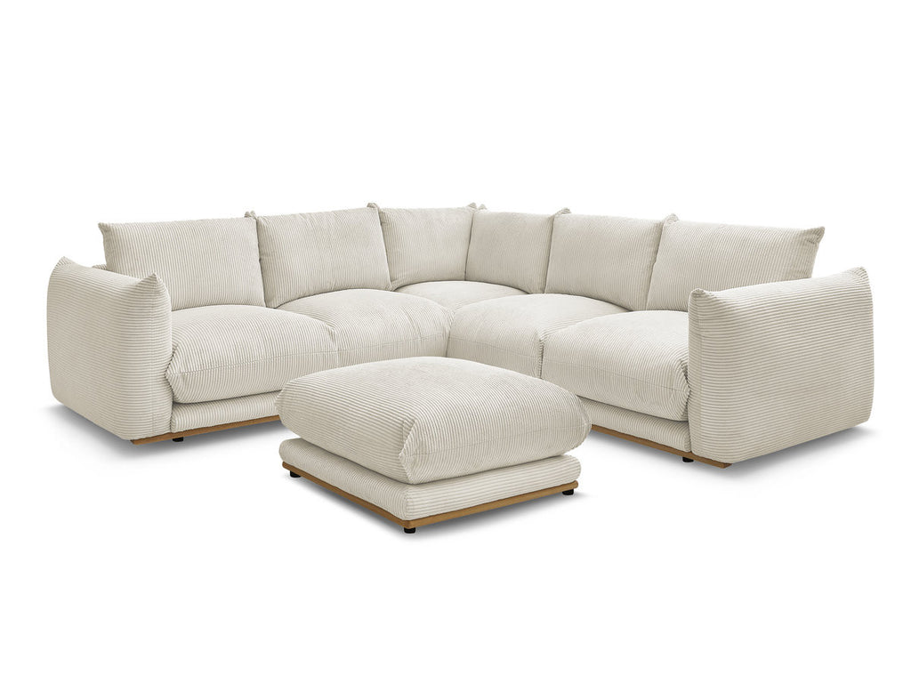 Canapé d'angle fixe ERNEST tissu velours côtelé avec pouf