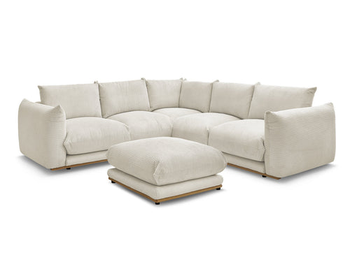 Canapé d'angle fixe ERNEST tissu velours côtelé avec pouf