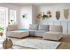 Canapé d'angle fixe 100% modulable NIHAD tissu velours côtelé 2 chauffeuses, 1 pouf et 2 méridiennes