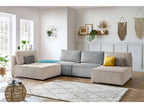 Canapé d'angle fixe 100% modulable NIHAD tissu velours côtelé 2 chauffeuses, 1 pouf et 2 méridiennes
