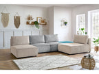 Canapé d'angle fixe 100% modulable NIHAD tissu velours côtelé 2 chauffeuses, 1 pouf et 2 méridiennes