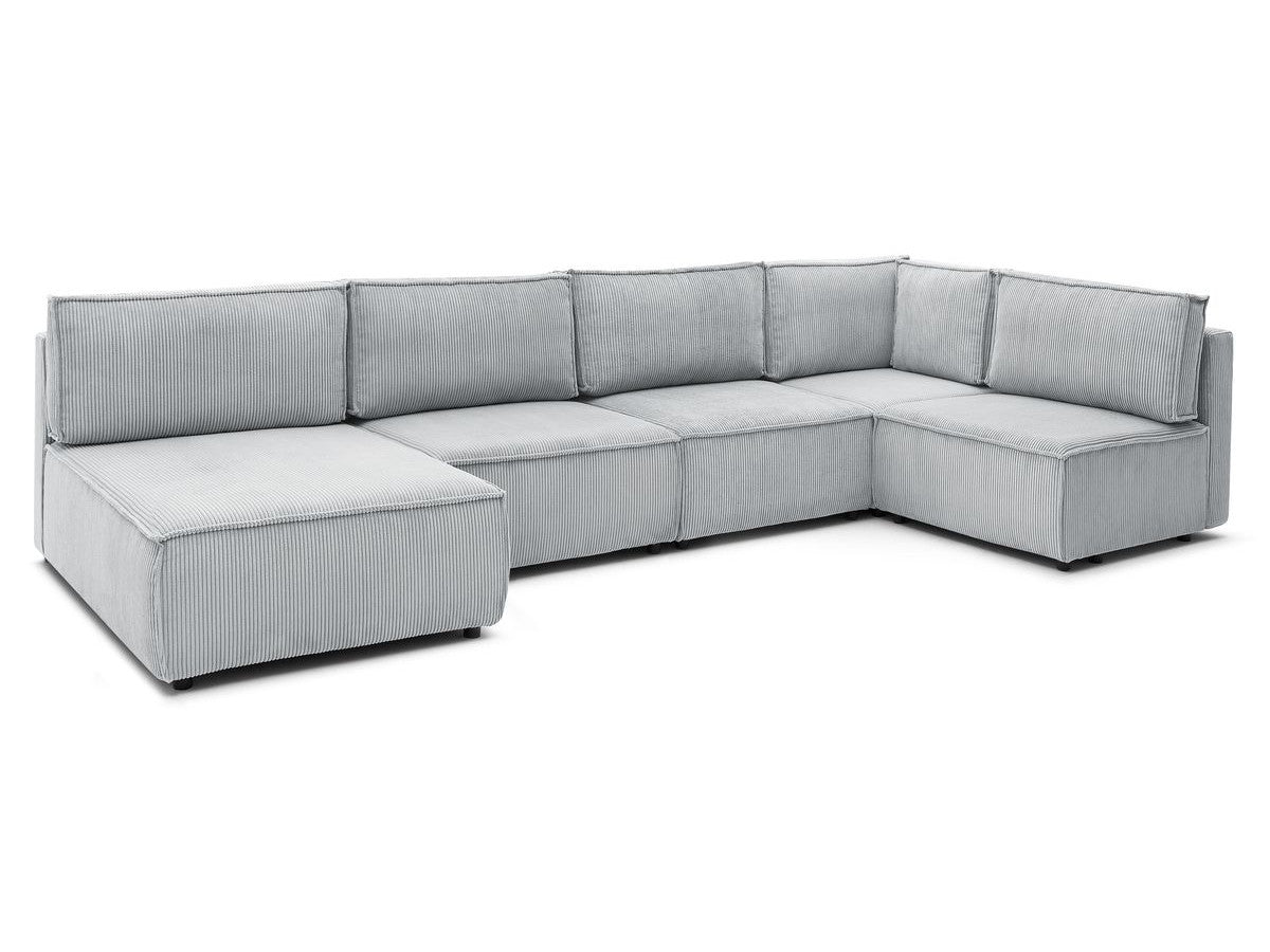 Canapé d'angle fixe 100% modulable NIHAD tissu velours côtelé 3 chauffeuses, 1 angle et 1 méridienne