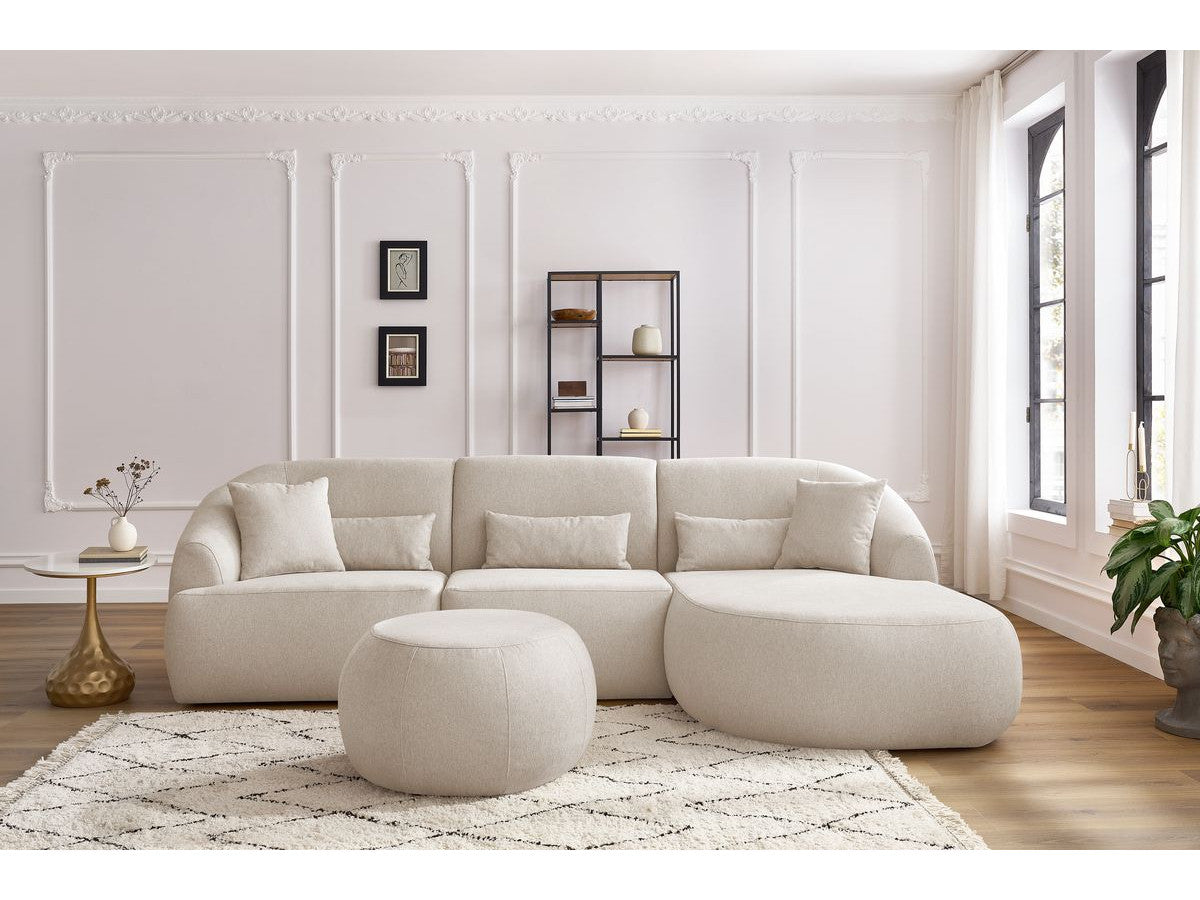 Canapé d'angle fixe ALESIA avec pouf tissu chiné