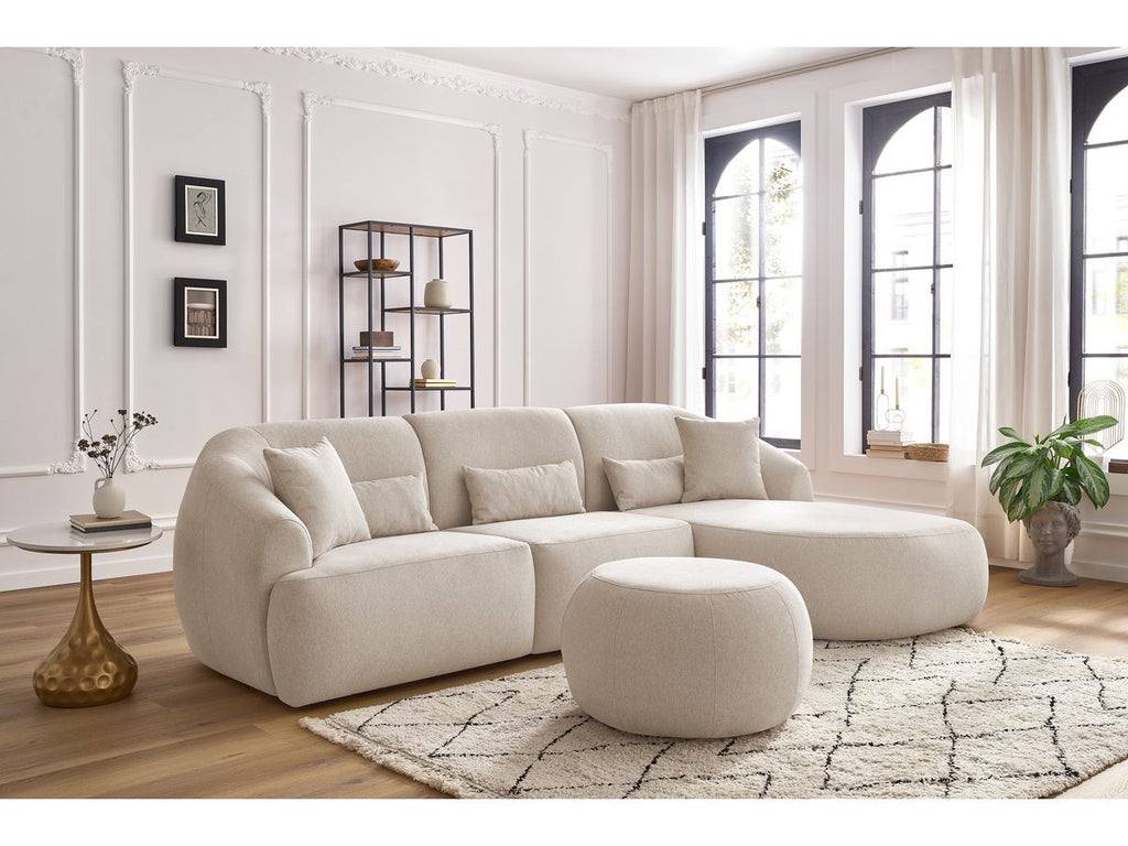 Canapé d'angle fixe ALESIA avec pouf tissu chiné