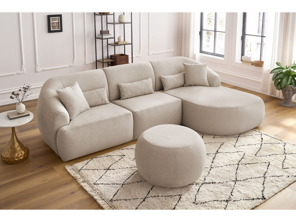 Canapé d'angle fixe ALESIA avec pouf tissu chiné