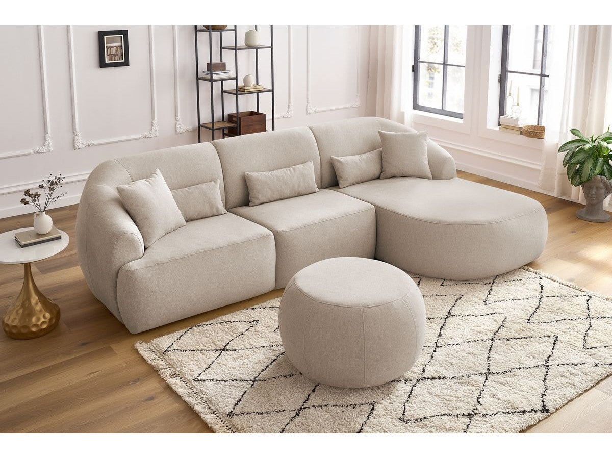 Canapé d'angle fixe ALESIA avec pouf tissu chiné