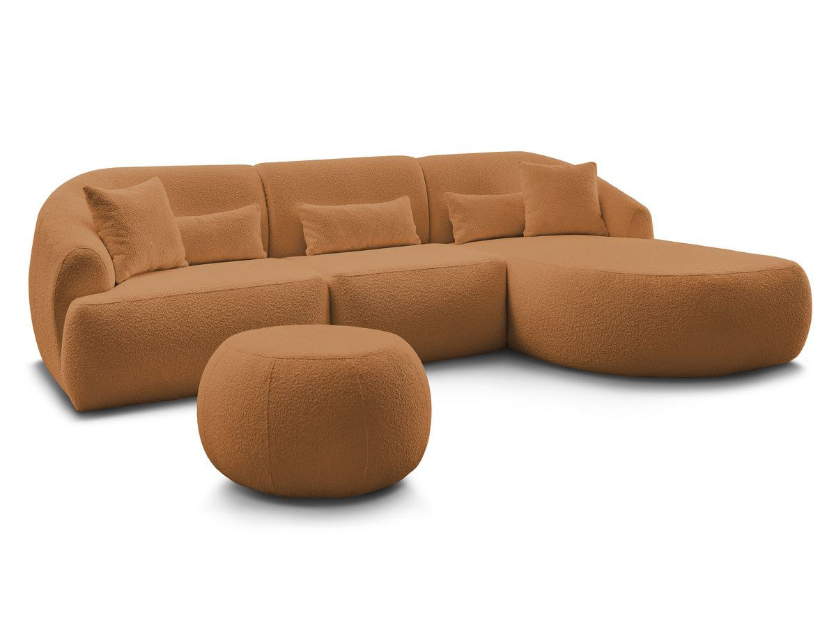 Canapé d'angle fixe ALESIA tissu bouclette avec pouf