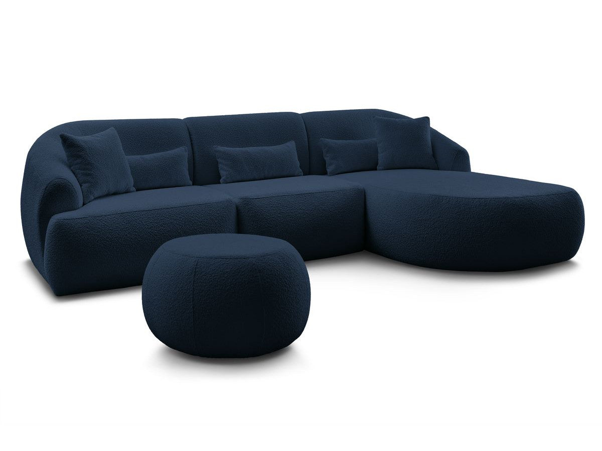Canapé d'angle fixe ALESIA tissu bouclette avec pouf
