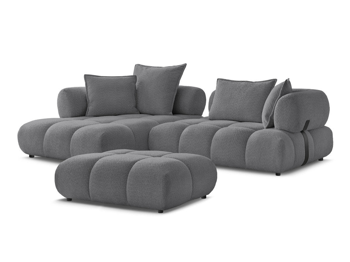 Canapé d'angle fixe ALYA tissu bouclette avec pouf