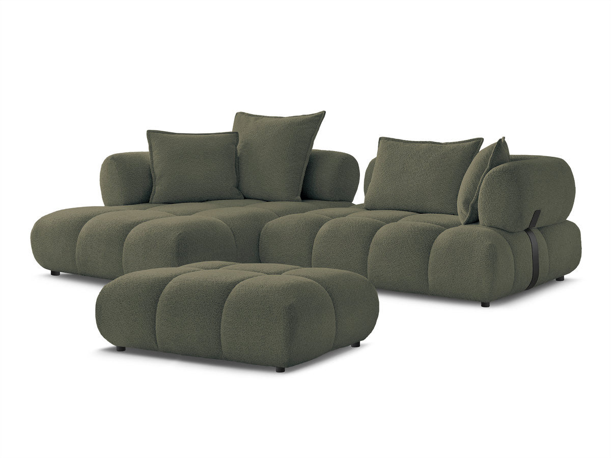 Canapé d'angle fixe ALYA tissu bouclette avec pouf