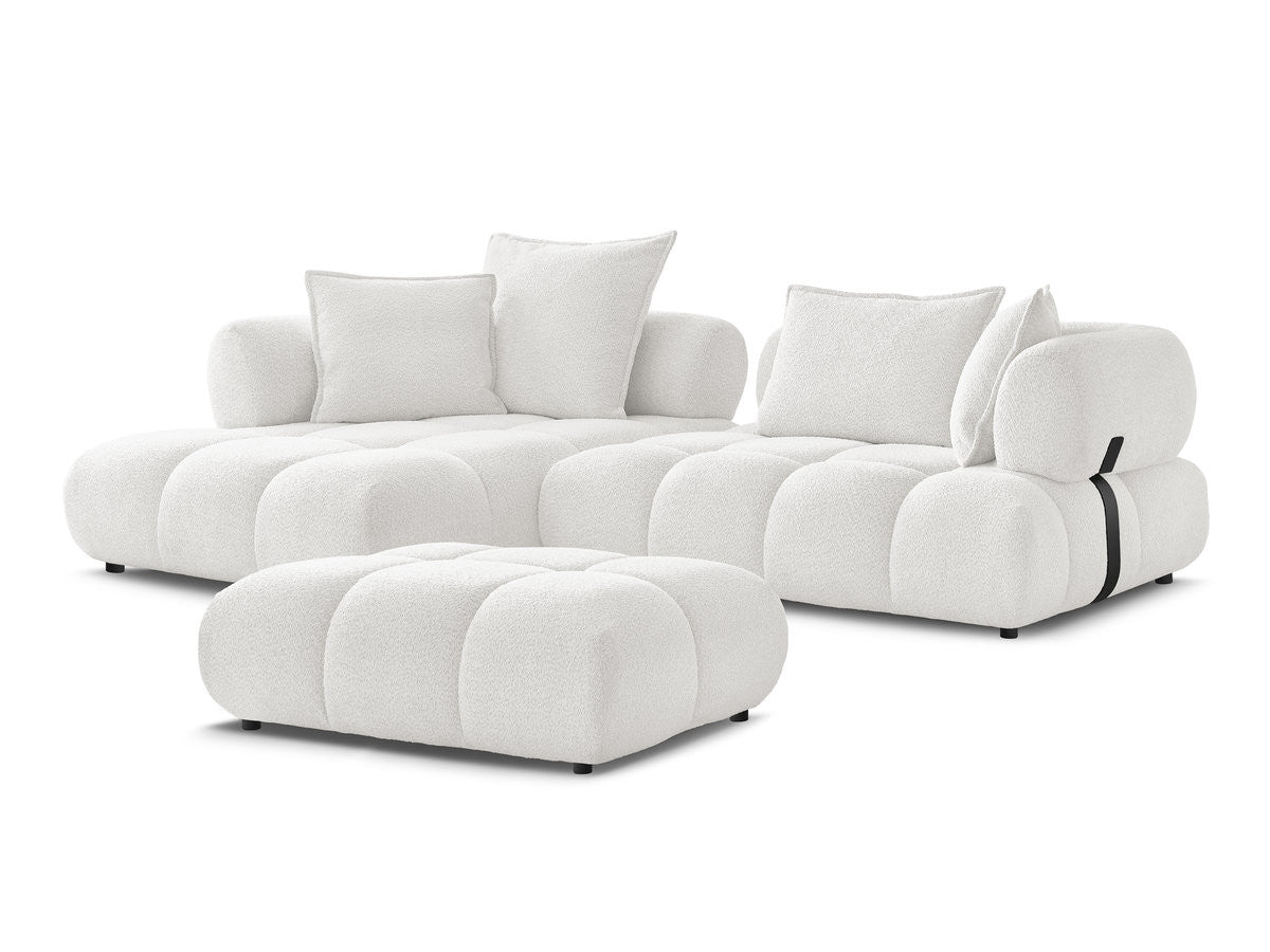 Canapé d'angle fixe ALYA tissu bouclette avec pouf