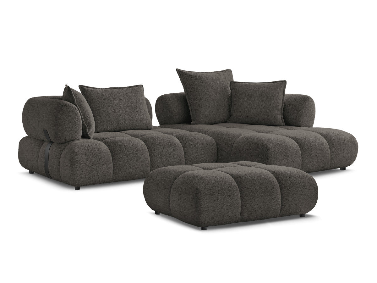 Canapé d'angle fixe ALYA tissu bouclette avec pouf