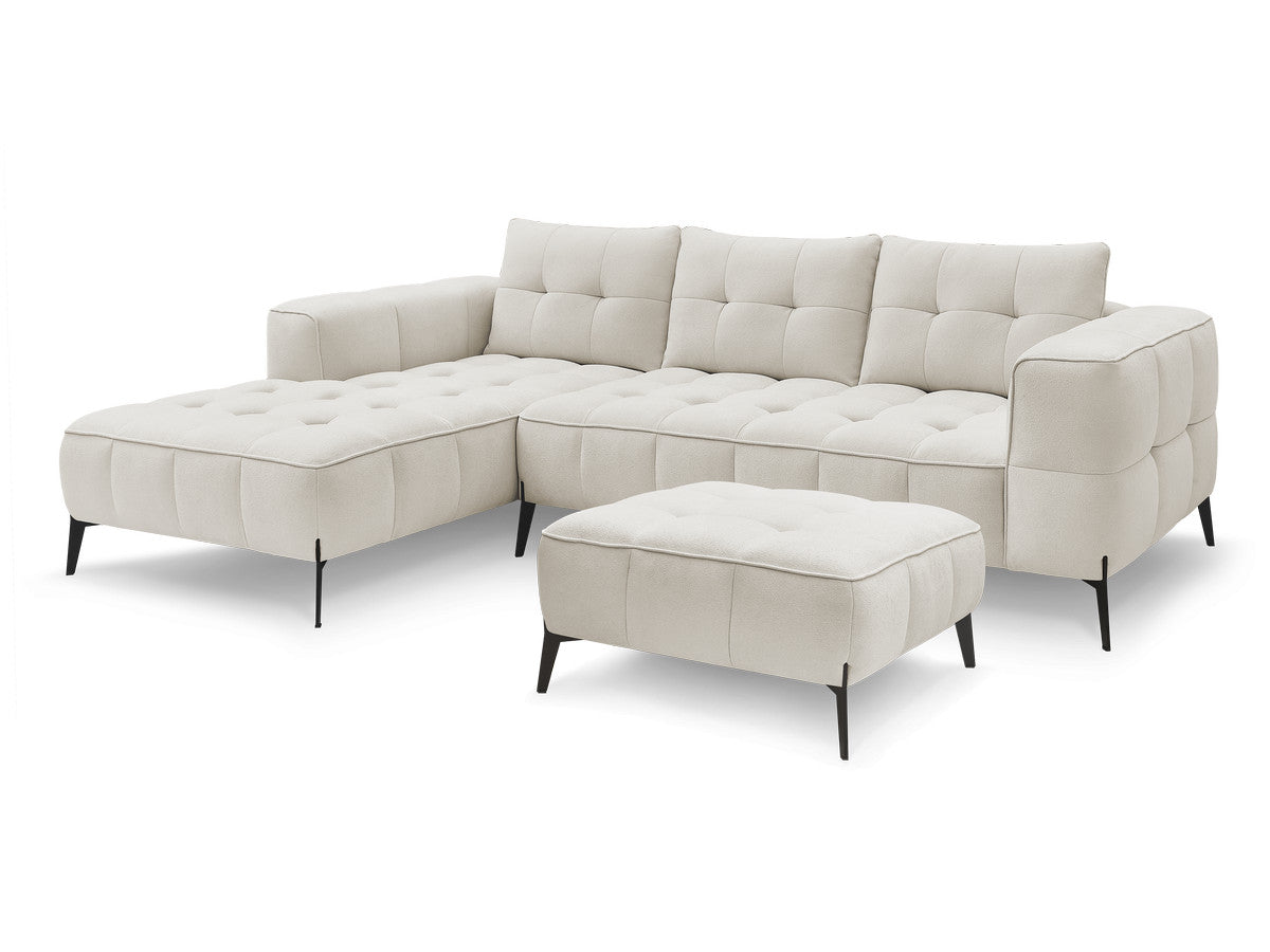 Canapé d'angle fixe ANIS tissu texturé avec pouf