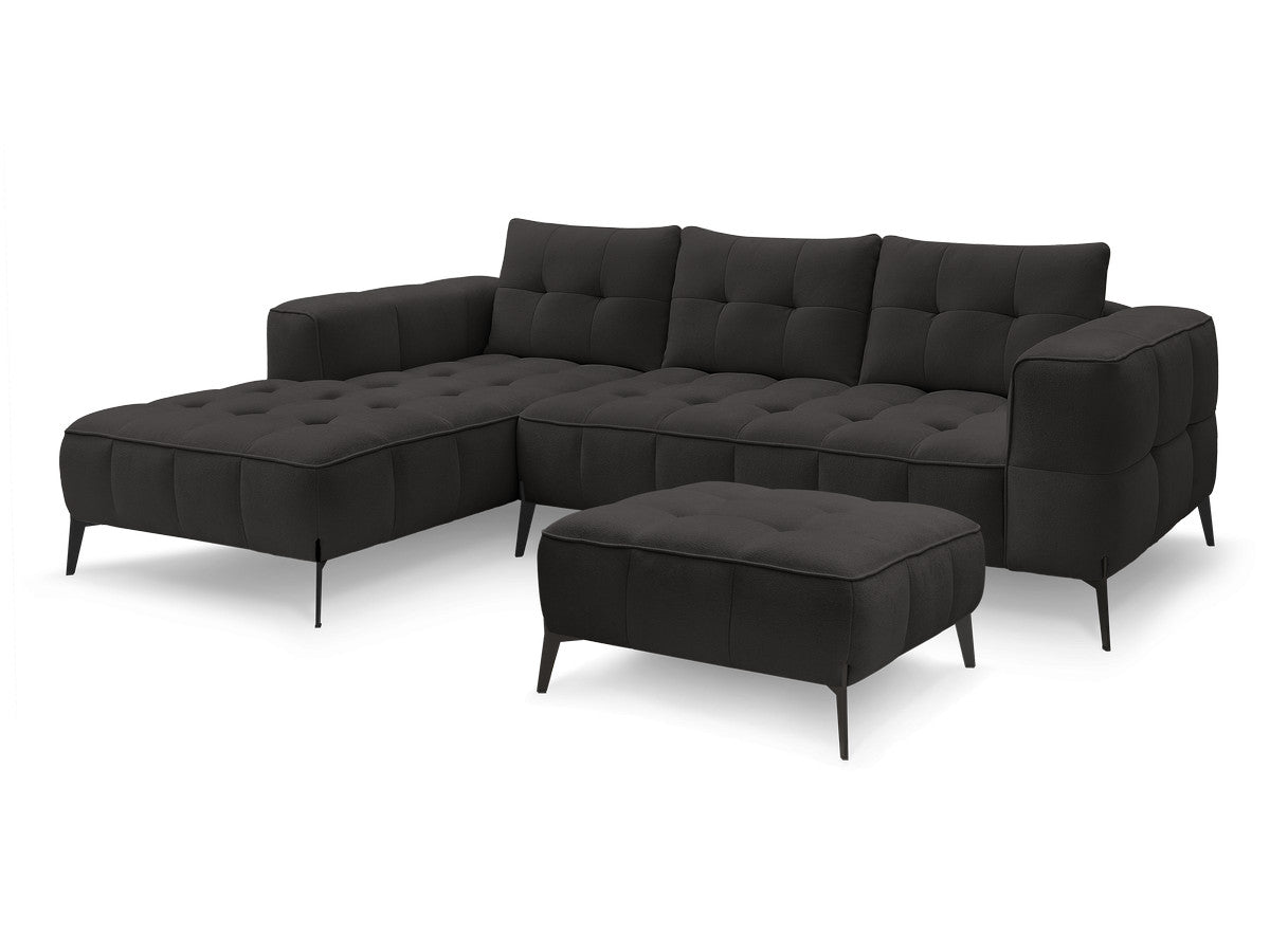 Canapé d'angle fixe ANIS tissu texturé avec pouf