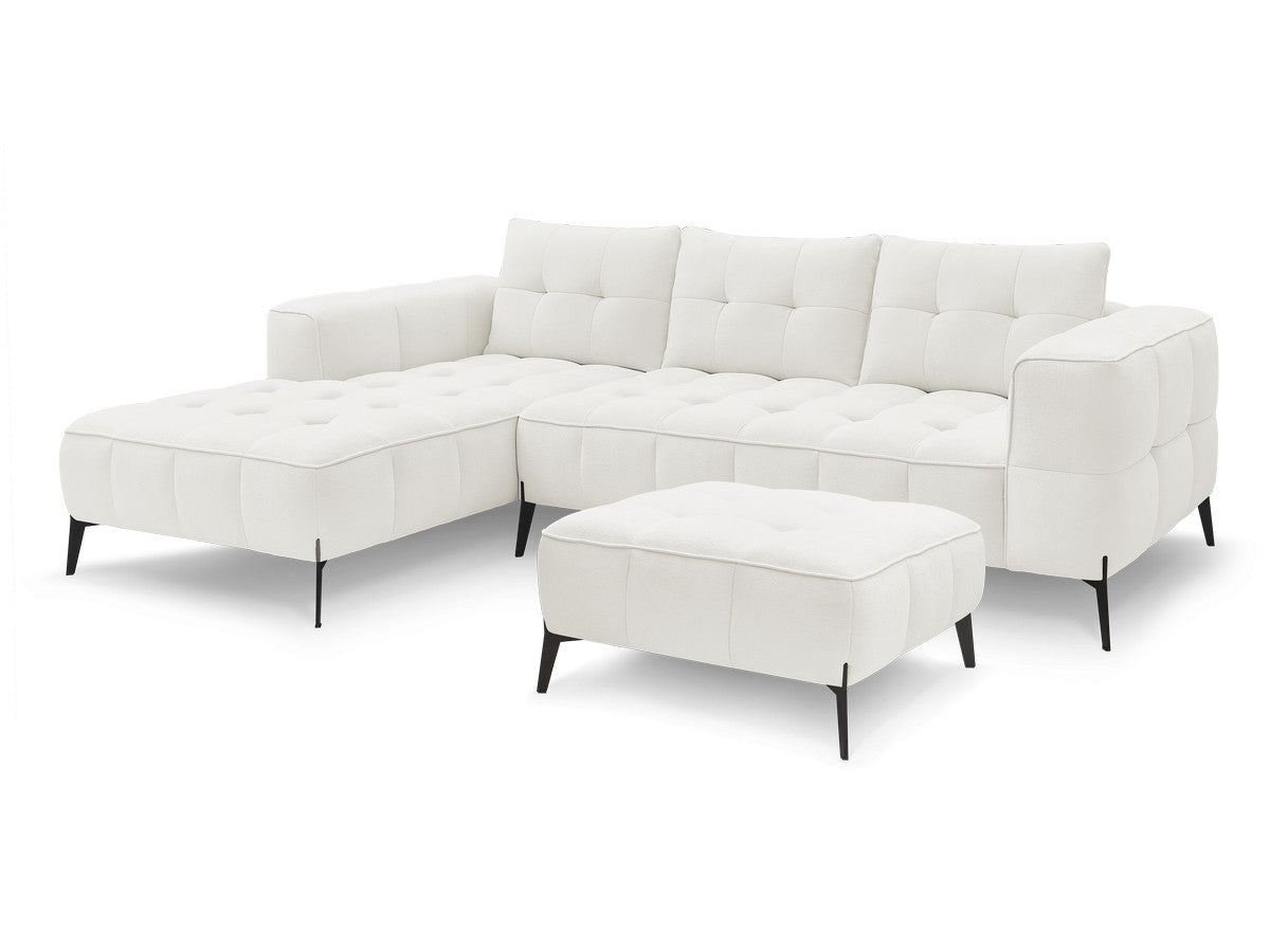 Canapé d'angle fixe ANIS tissu texturé avec pouf