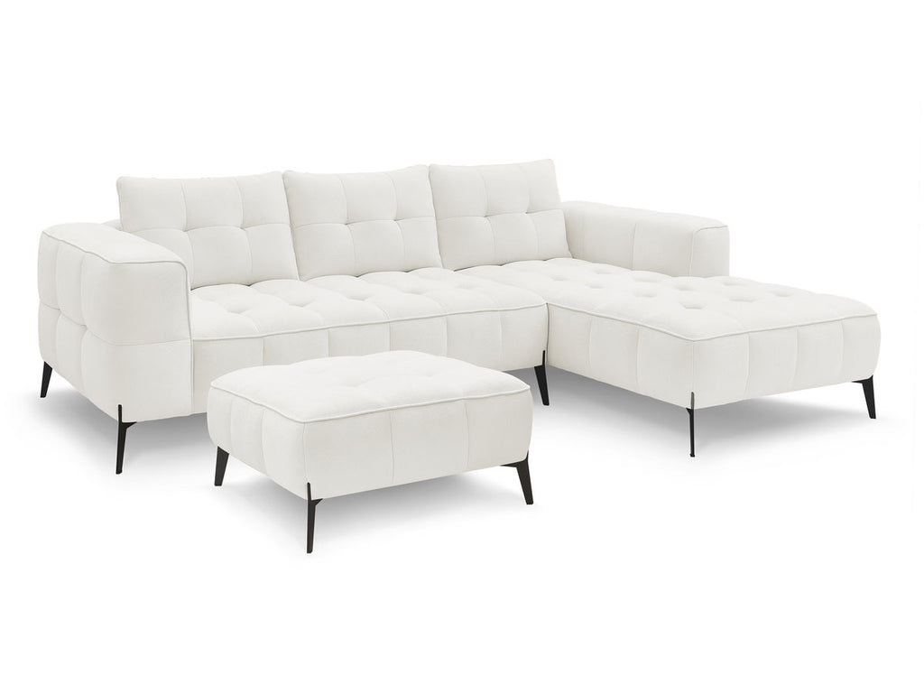 Canapé d'angle fixe ANIS tissu texturé avec pouf