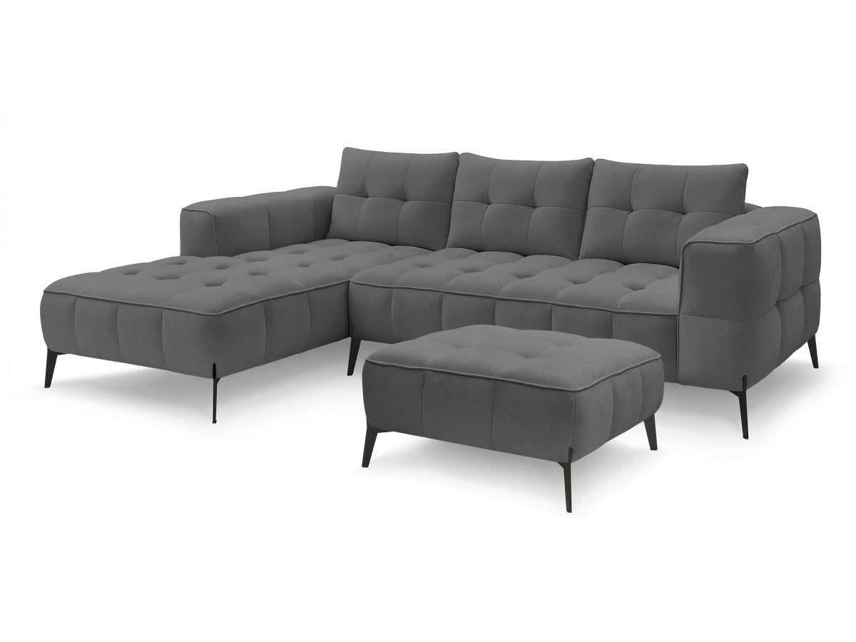Canapé d'angle fixe ANIS tissu texturé avec pouf
