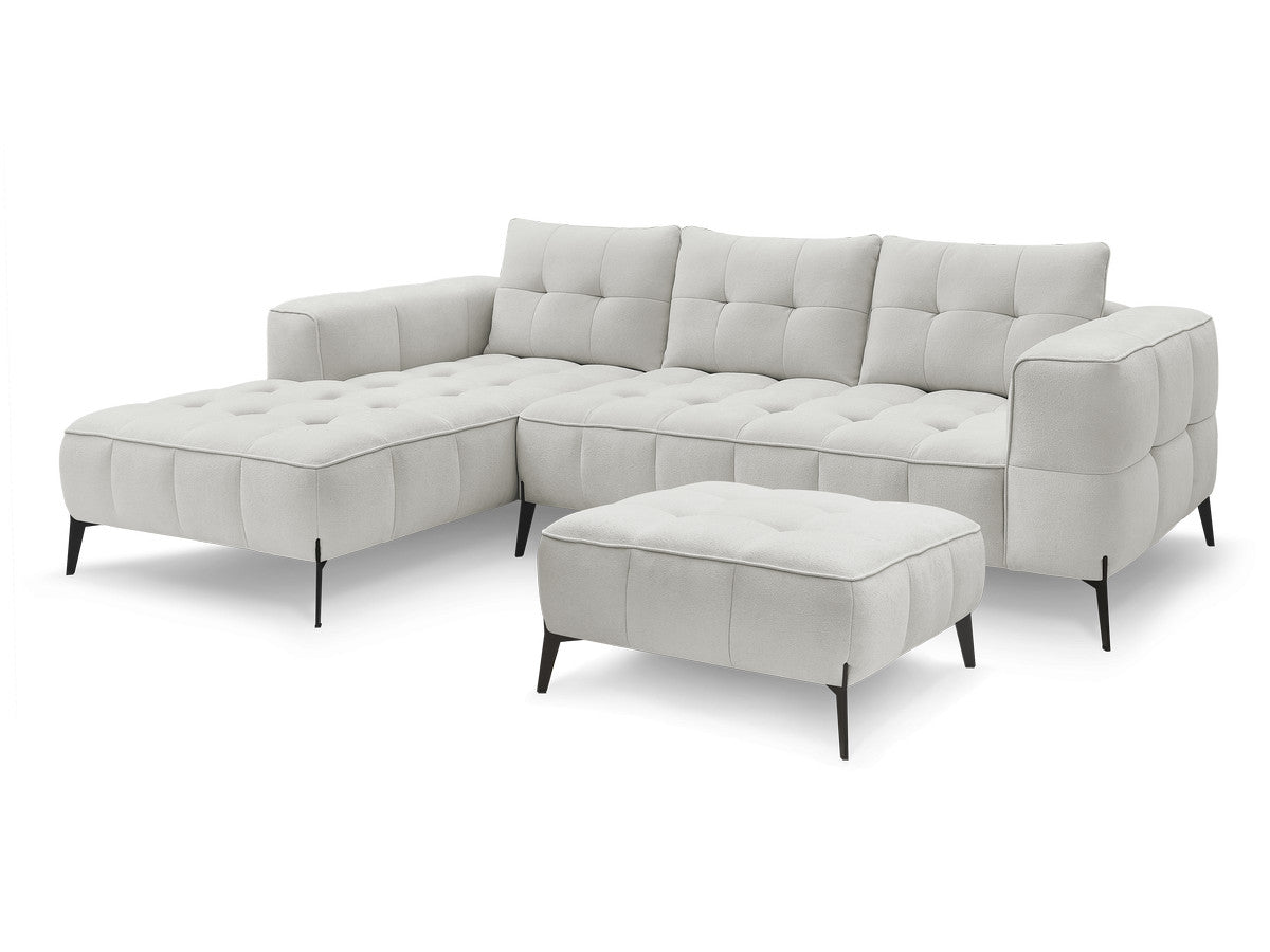 Canapé d'angle fixe ANIS tissu texturé avec pouf