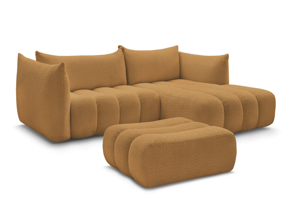 Canapé d'angle fixe AZRA tissu bouclette avec pouf
