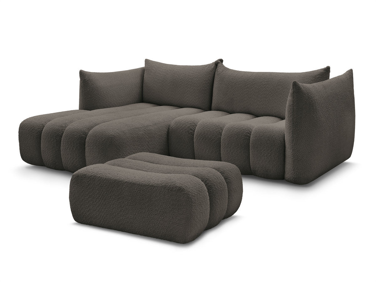Canapé d'angle fixe AZRA tissu bouclette avec pouf